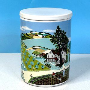 Vintage 1985 Avon by Pfaltzgraff Ceramic Canister Jar Container w/ Country Scene